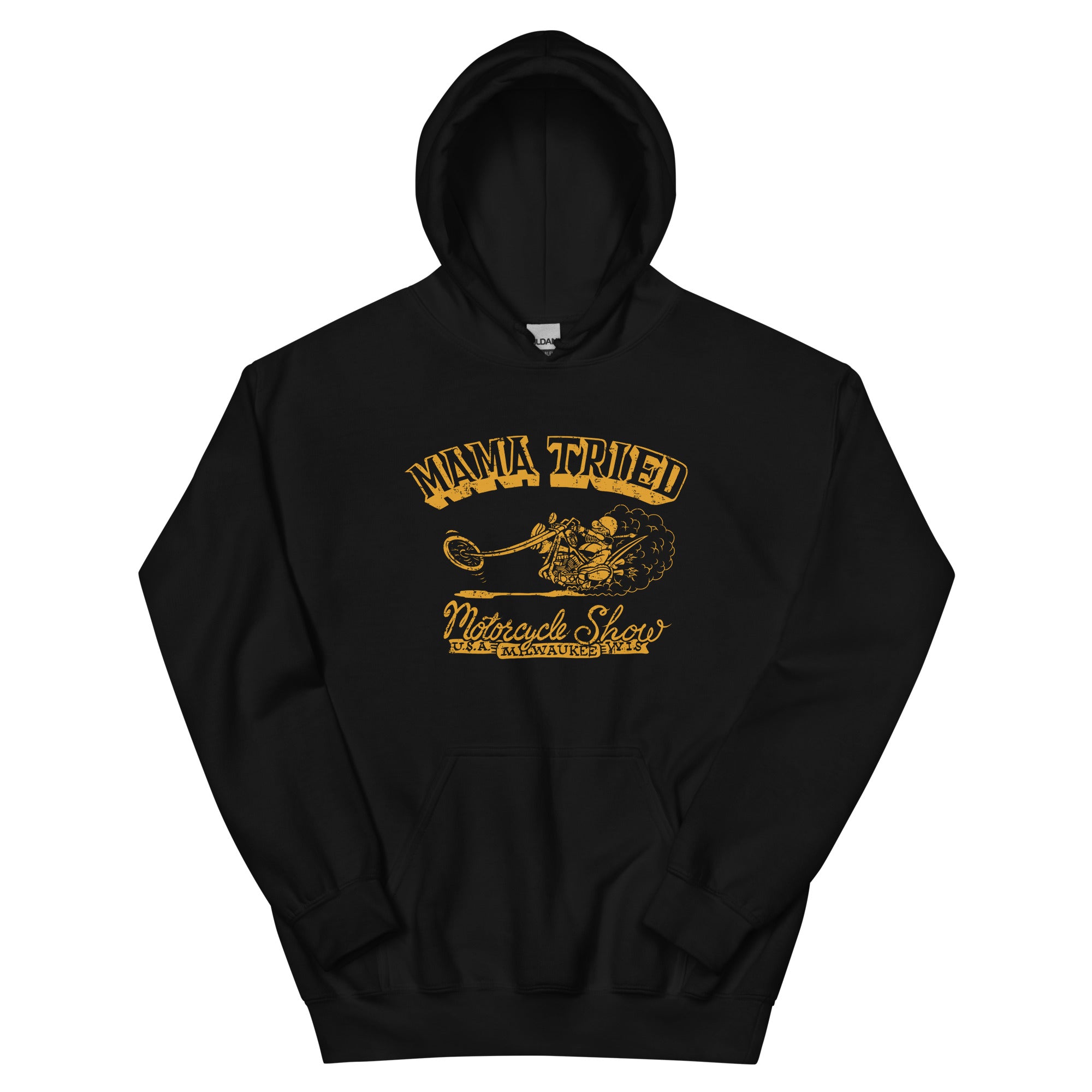 Black Unisex Vintage Chopper Hoodie If it ain t Long its Wrong Hooded Sweatshirt For Sale Mama Tried Show